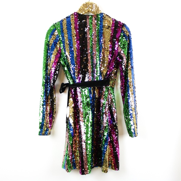 Colorful Rainbow Wrap Sequin Cocktail Dress - Picture 8 of 8